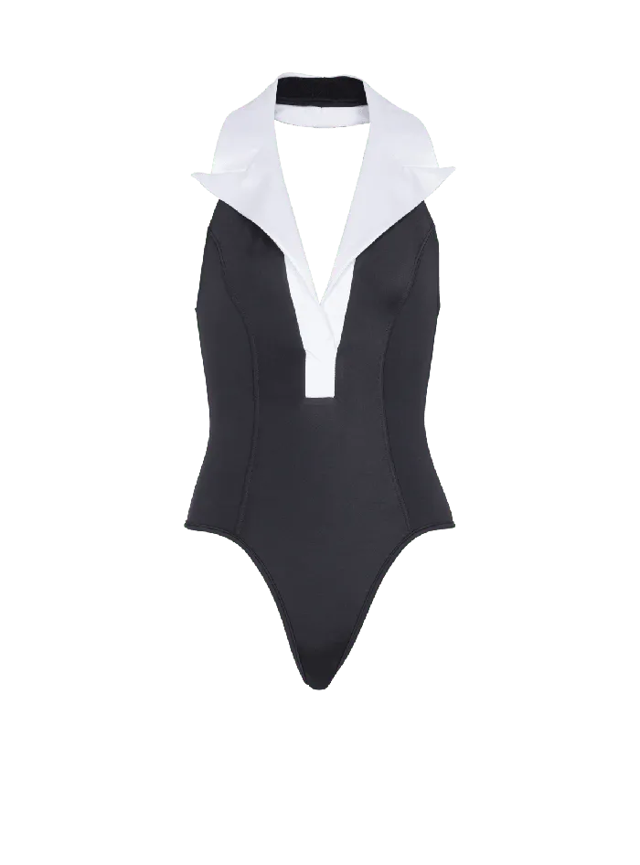Balmain Onepiece Swimsuit With Contrasting Collar Black Women Swimwear