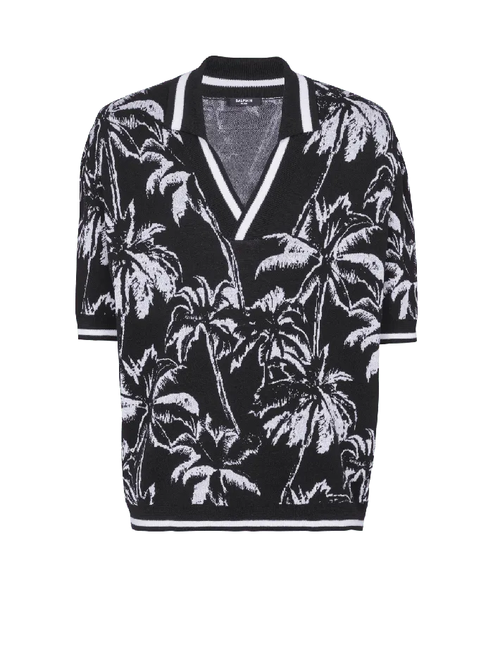 Balmain Palm Knit Polo Black Men Shirts And Polos