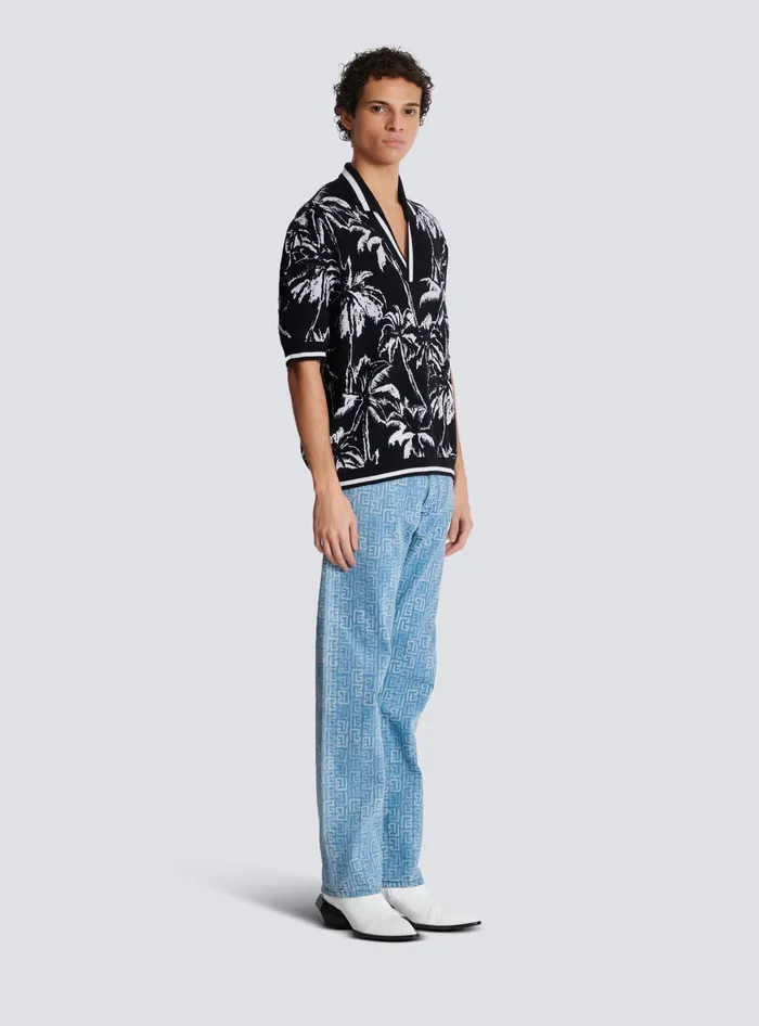 Balmain Palm Knit Polo Black Men Shirts And Polos