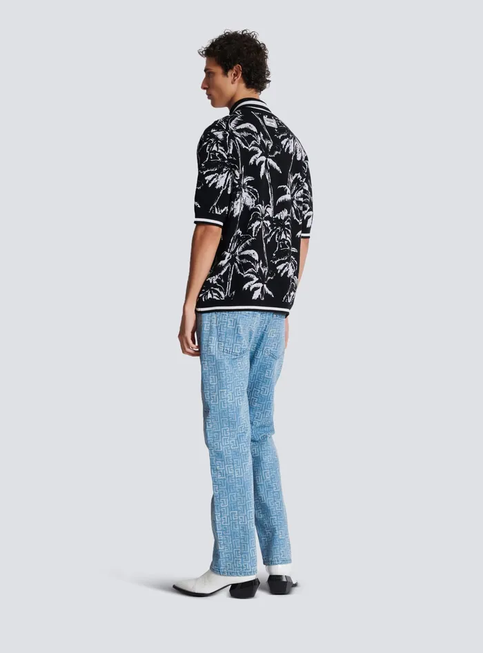 Balmain Palm Knit Polo Black Men Shirts And Polos