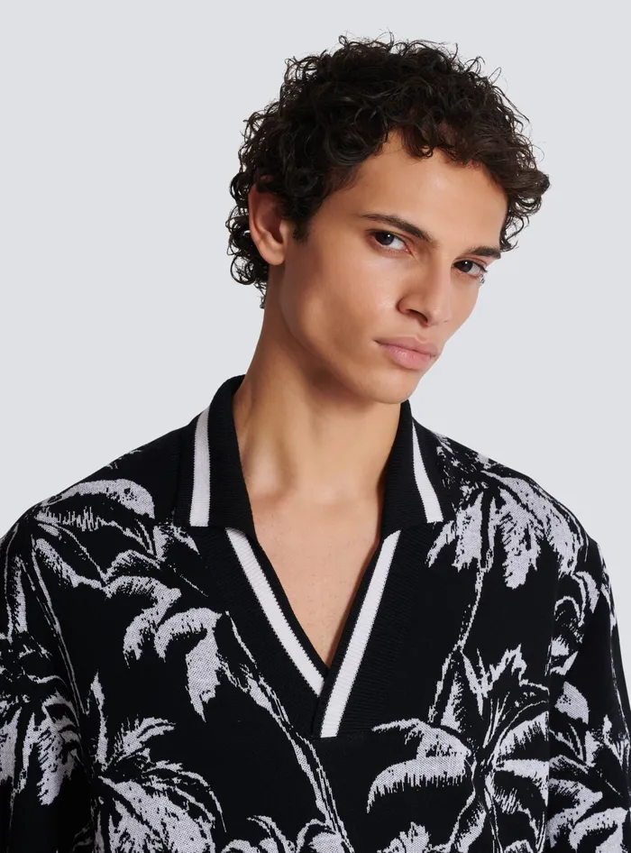 Balmain Palm Knit Polo Black Men Shirts And Polos