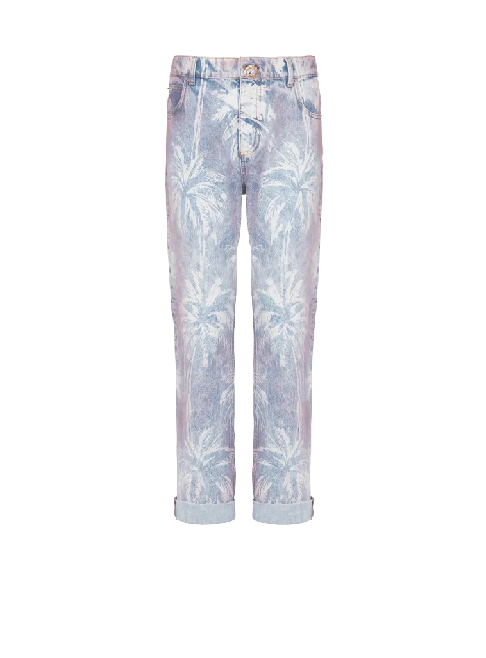 Balmain Palm Tree Denim Boyfriend Jeans Blue Women Denim