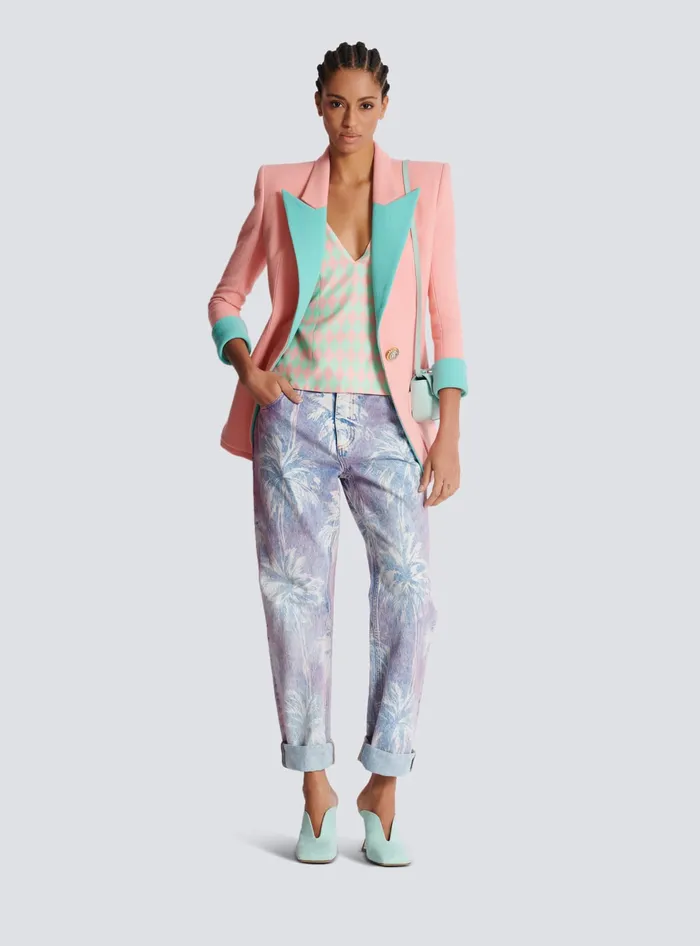 Balmain Palm Tree Denim Boyfriend Jeans Blue Women Denim
