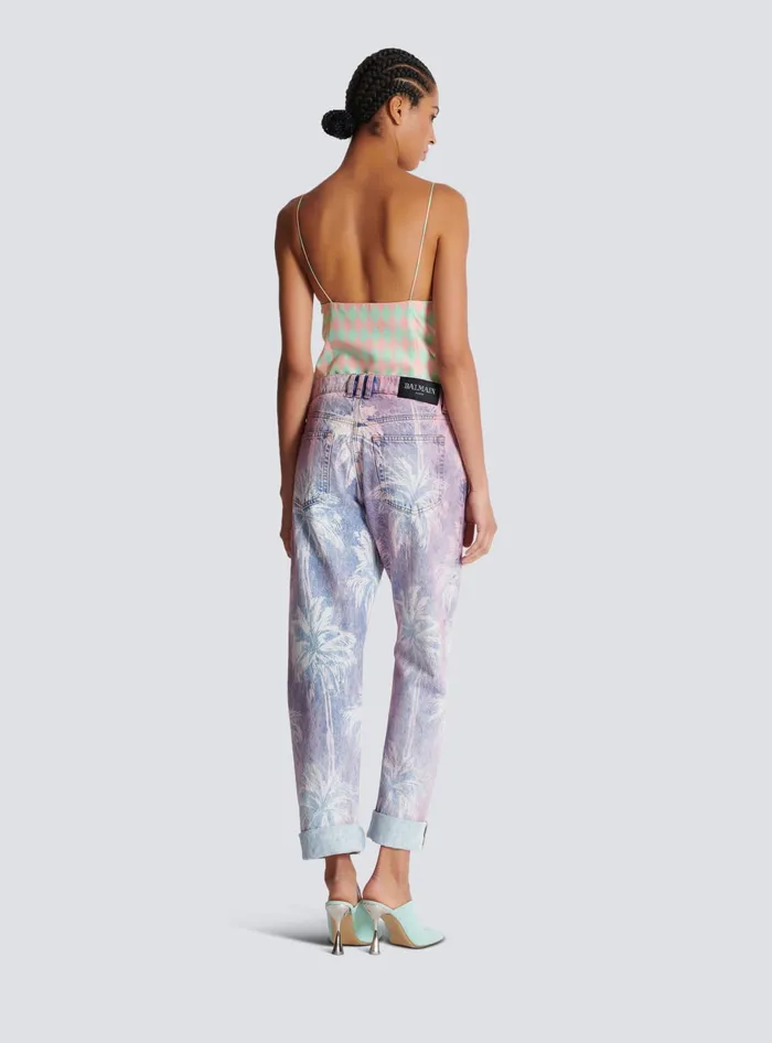 Balmain Palm Tree Denim Boyfriend Jeans Blue Women Denim