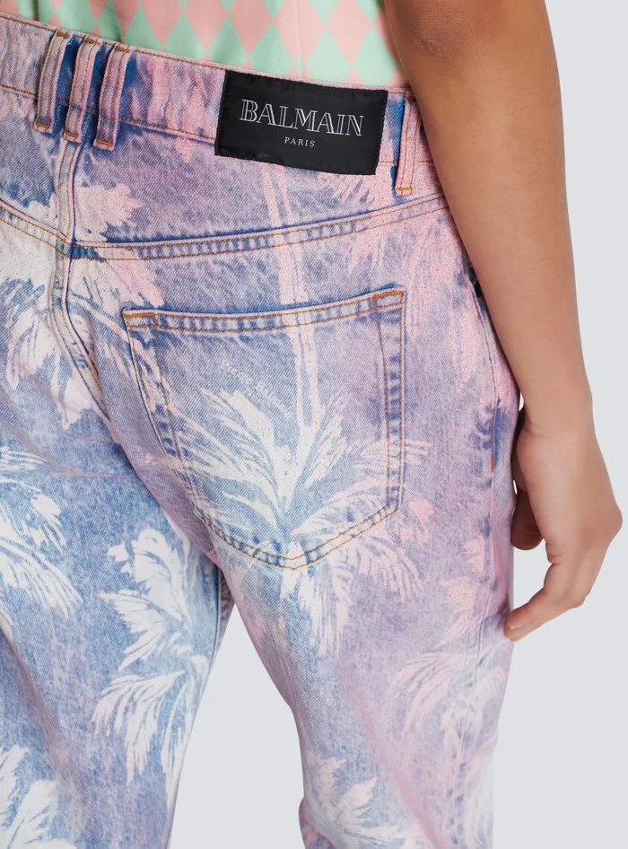 Balmain Palm Tree Denim Boyfriend Jeans Blue Women Denim