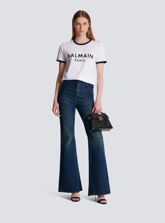 Balmain Paris 3button Tshirt Black Women TShirts