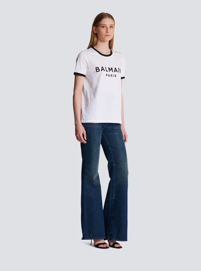 Balmain Paris 3button Tshirt Black Women TShirts