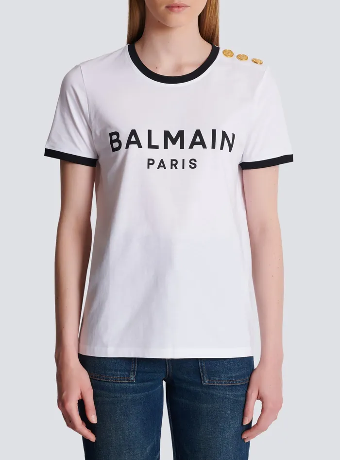 Balmain Paris 3button Tshirt Black Women TShirts