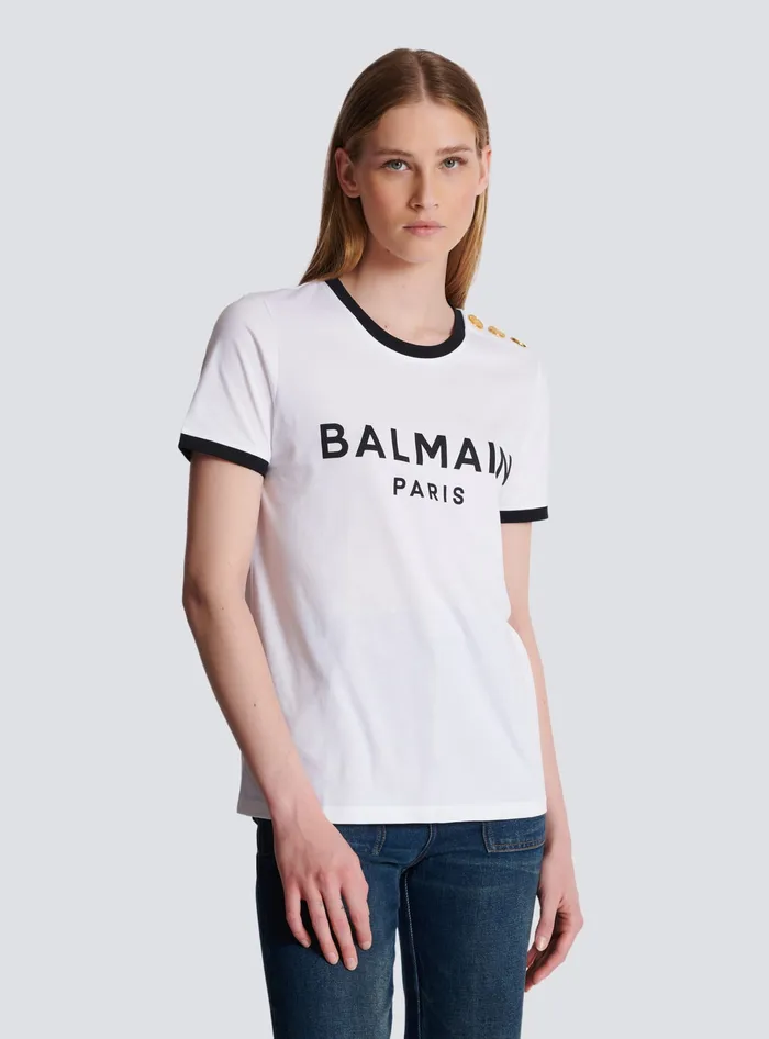 Balmain Paris 3button Tshirt Black Women TShirts
