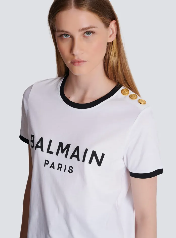 Balmain Paris 3button Tshirt Black Women TShirts