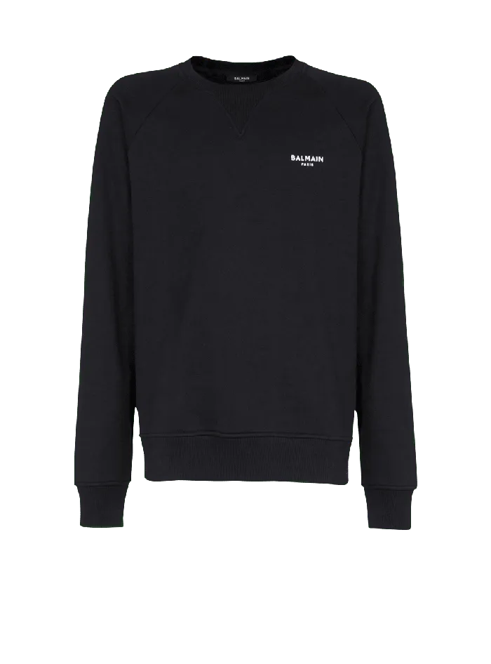 Balmain Paris Flocked Sweatshirt Black Men Sweatshirts