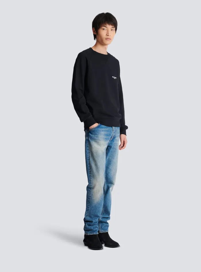 Balmain Paris Flocked Sweatshirt Black Men Sweatshirts