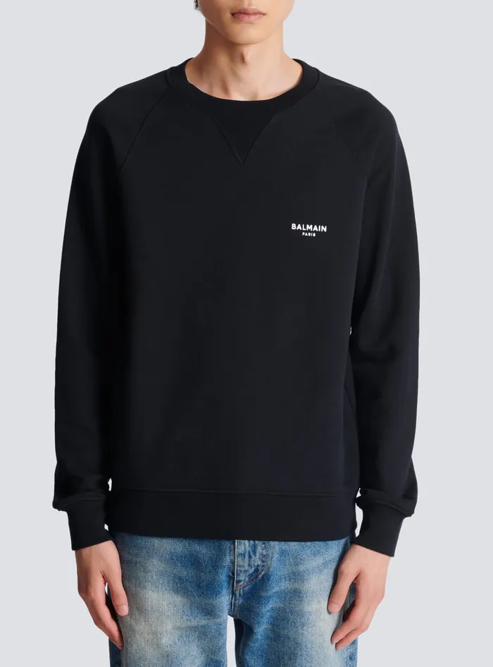 Balmain Paris Flocked Sweatshirt Black Men Sweatshirts
