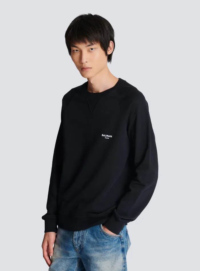 Balmain Paris Flocked Sweatshirt Black Men Sweatshirts
