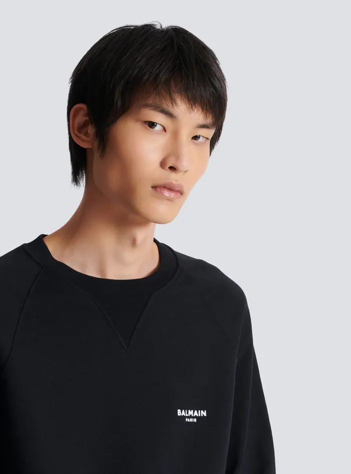 Balmain Paris Flocked Sweatshirt Black Men Sweatshirts