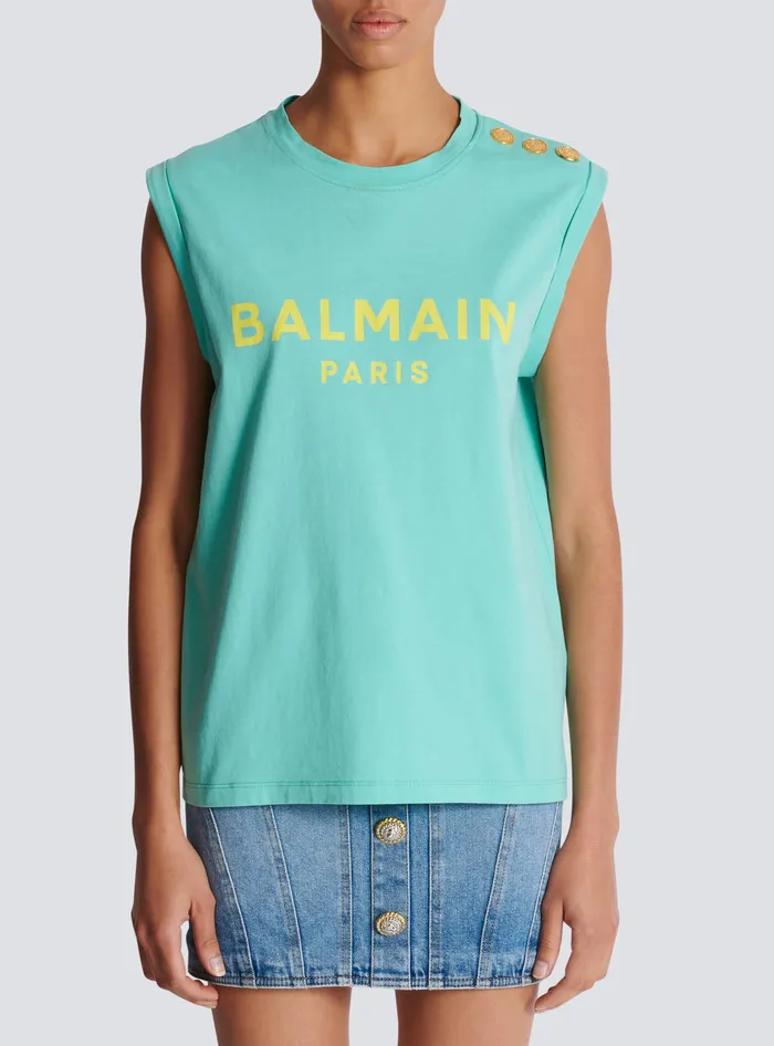 Balmain Paris Tank Top Blue Women TShirts