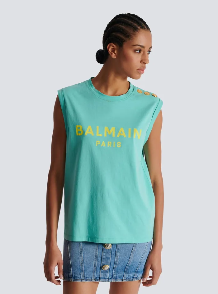 Balmain Paris Tank Top Blue Women TShirts