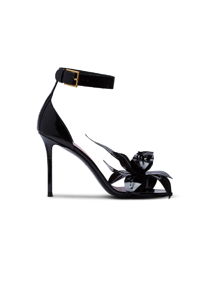 Balmain Patent Leather Ruby Pumps With Flower Detail Black Women High Heels and Pumps