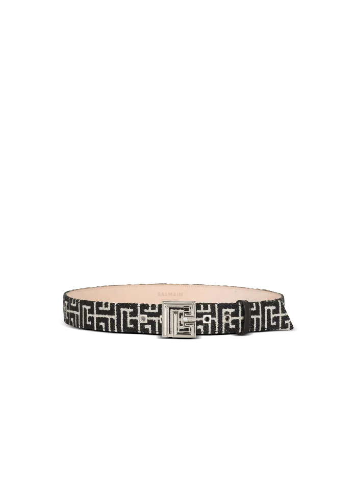 Balmain PB Belt In Monogrammed Jacquard Black Men Belts
