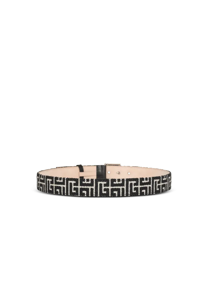 Balmain PB Belt In Monogrammed Jacquard Black Men Belts