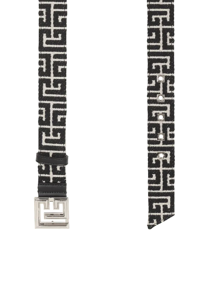 Balmain PB Belt In Monogrammed Jacquard Black Men Belts
