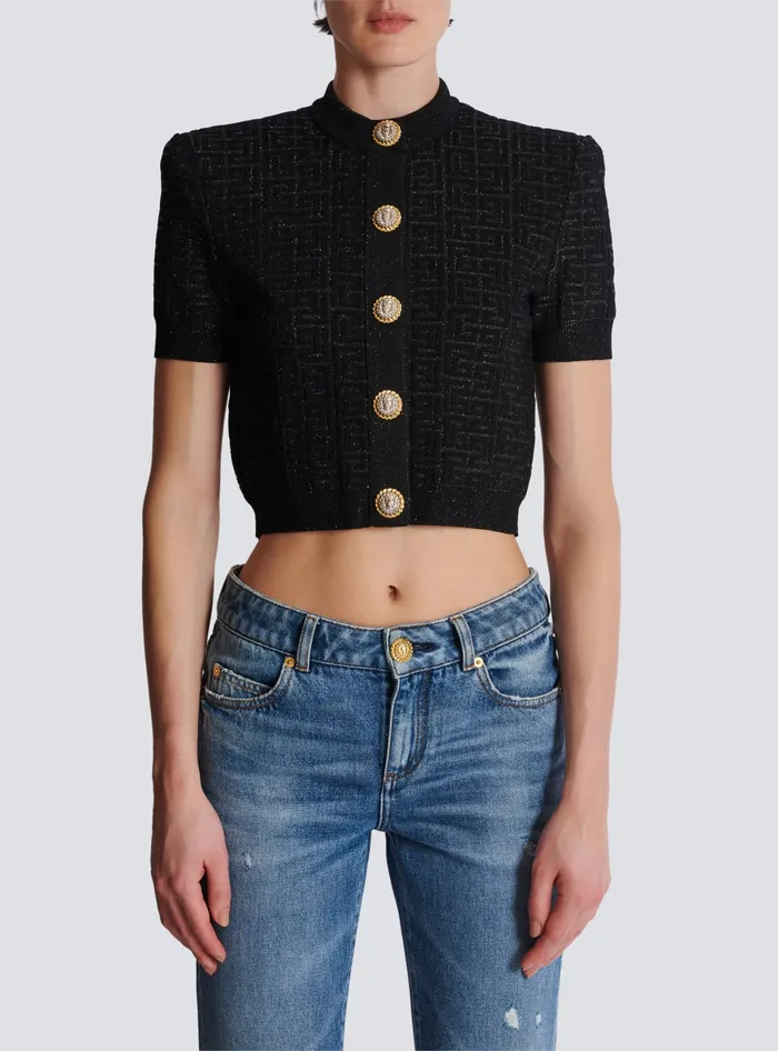 Balmain PB Labyrinth Knit Cardigan Black Women Knitwear