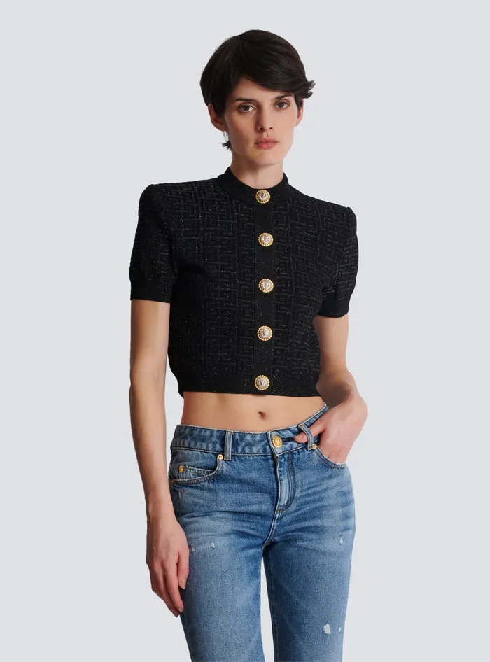 Balmain PB Labyrinth Knit Cardigan Black Women Knitwear
