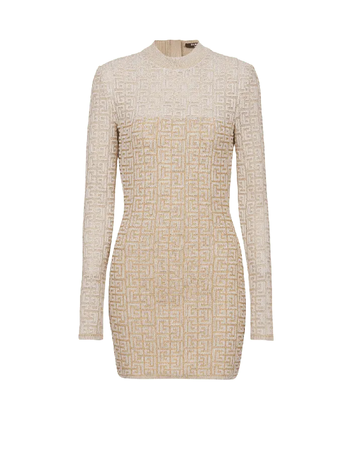 Balmain PB Labyrinth Knit Dress Beige Women Knitwear