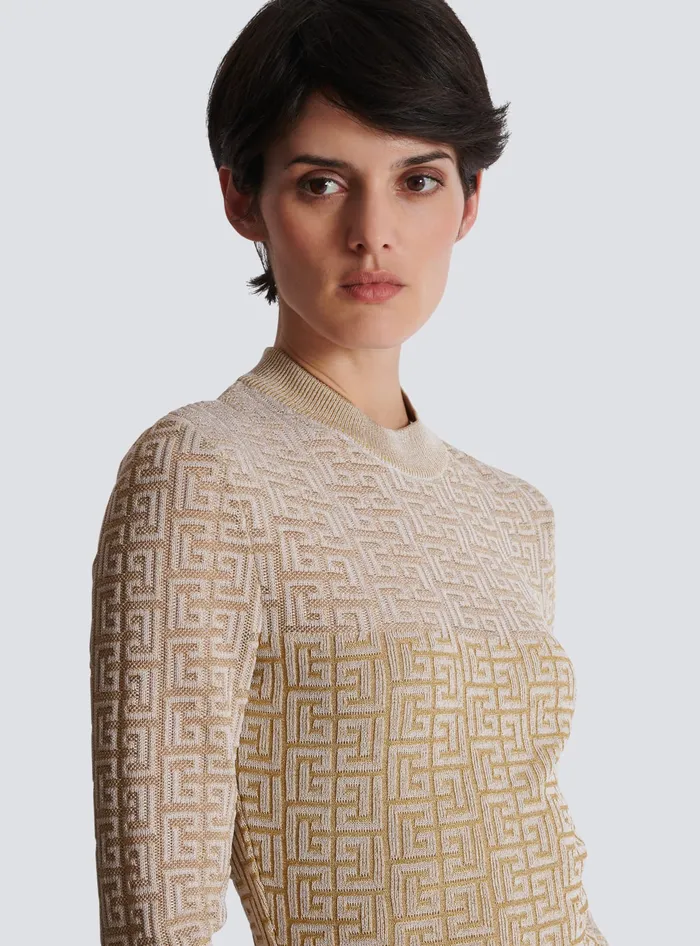 Balmain PB Labyrinth Knit Dress Beige Women Knitwear