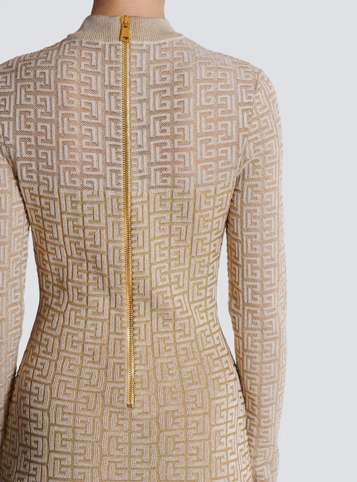 Balmain PB Labyrinth Knit Dress Beige Women Knitwear