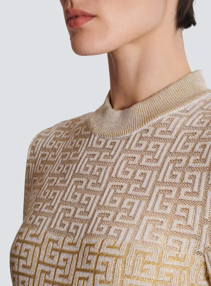 Balmain PB Labyrinth Knit Dress Beige Women Knitwear