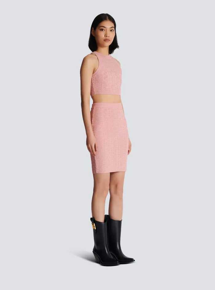 Balmain PB Labyrinth Knit Skirt Pink Women Skirts