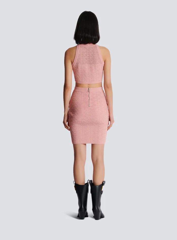 Balmain PB Labyrinth Knit Skirt Pink Women Skirts