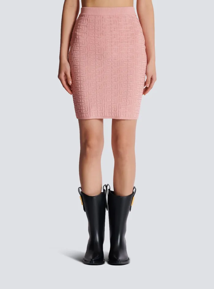 Balmain PB Labyrinth Knit Skirt Pink Women Skirts