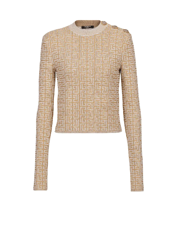 Balmain PB Labyrinth Knit Top Beige Women Tops And Shirts