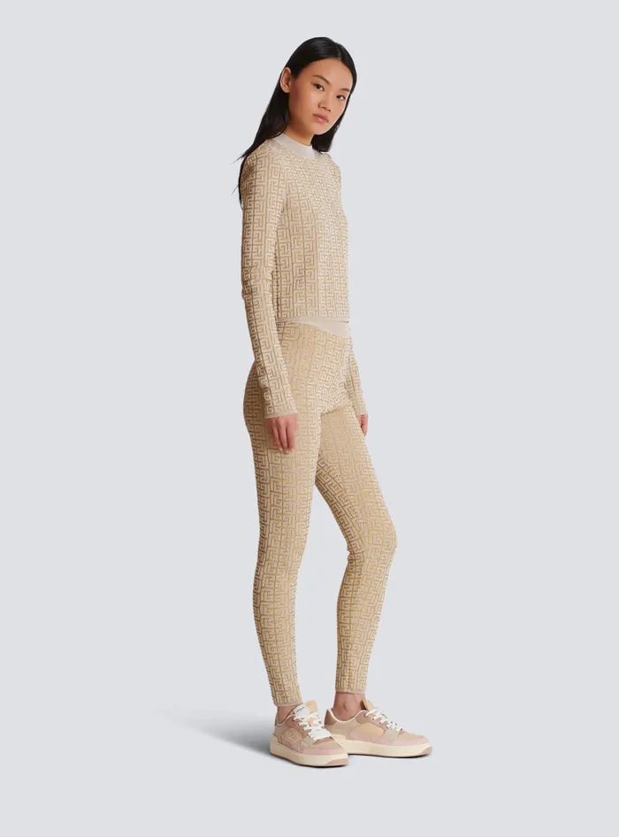 Balmain PB Labyrinth Knit Top Beige Women Tops And Shirts