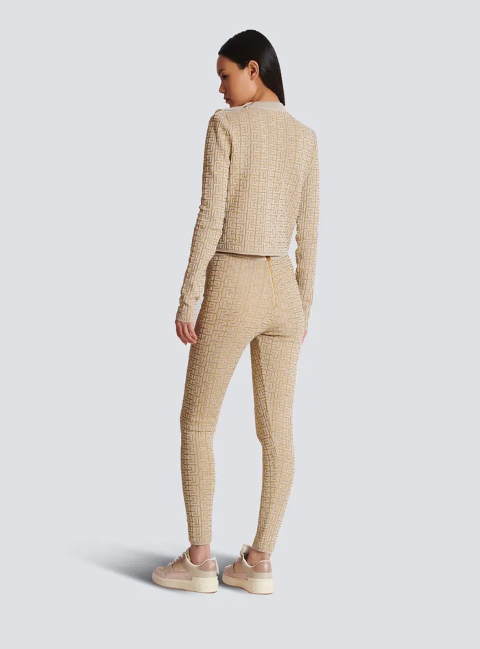 Balmain PB Labyrinth Knit Top Beige Women Tops And Shirts