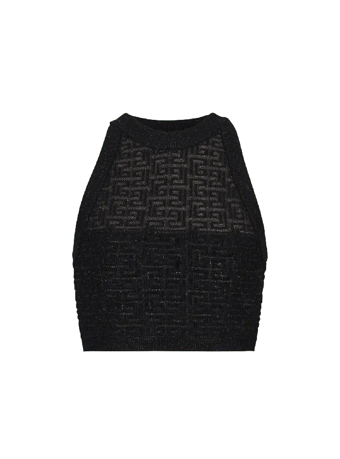Balmain PB Labyrinth Knit Top Black Women Tops And Shirts