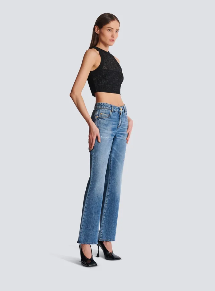 Balmain PB Labyrinth Knit Top Black Women Tops And Shirts