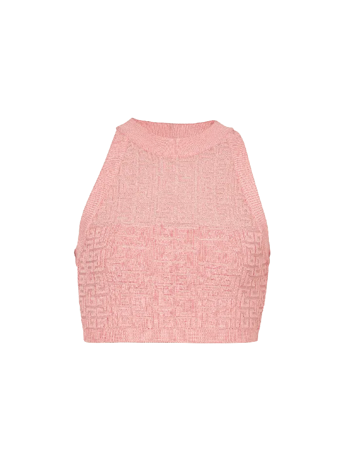 Balmain PB Labyrinth Knit Top Pink Women Tops And Shirts
