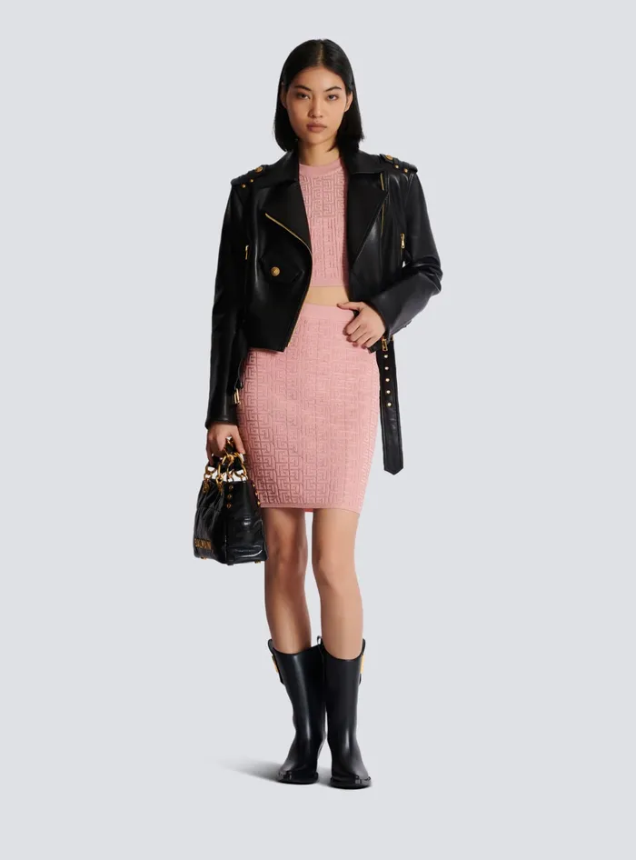 Balmain PB Labyrinth Knit Top Pink Women Tops And Shirts
