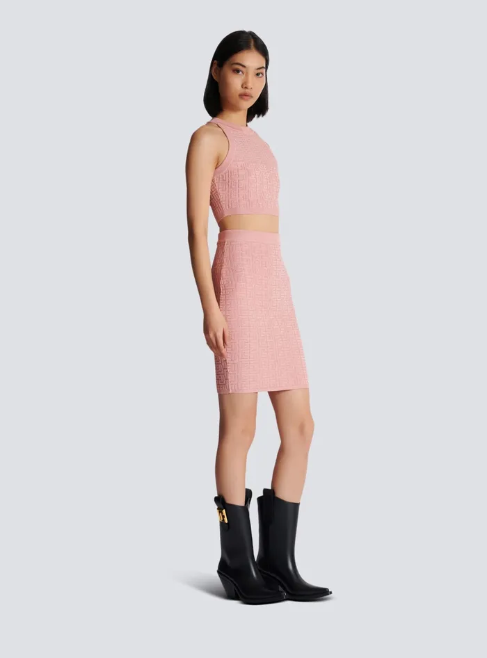 Balmain PB Labyrinth Knit Top Pink Women Tops And Shirts