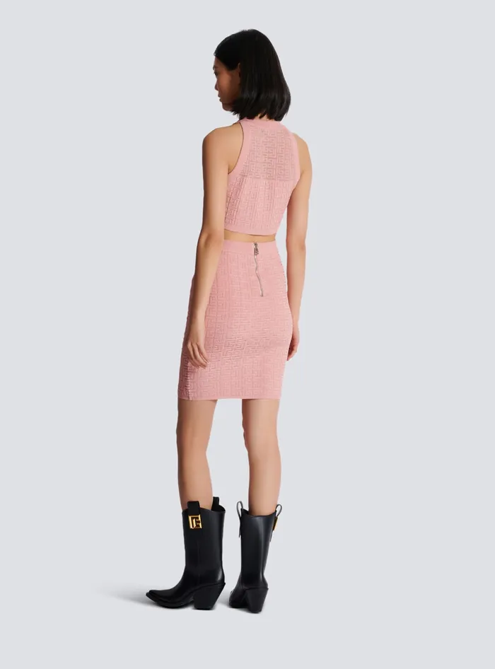 Balmain PB Labyrinth Knit Top Pink Women Tops And Shirts