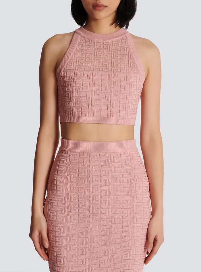 Balmain PB Labyrinth Knit Top Pink Women Tops And Shirts