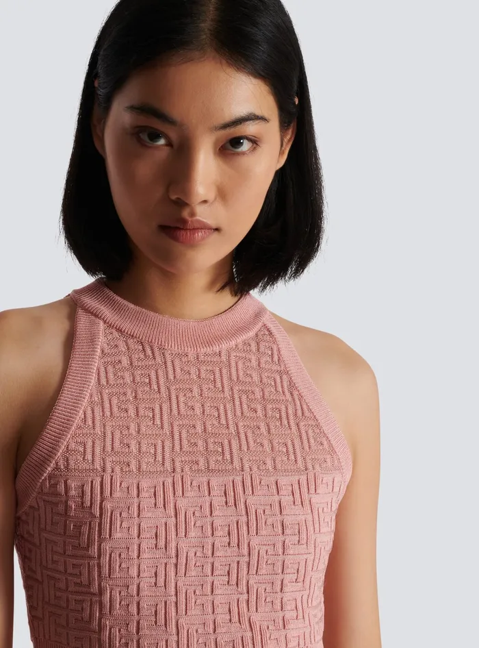 Balmain PB Labyrinth Knit Top Pink Women Tops And Shirts