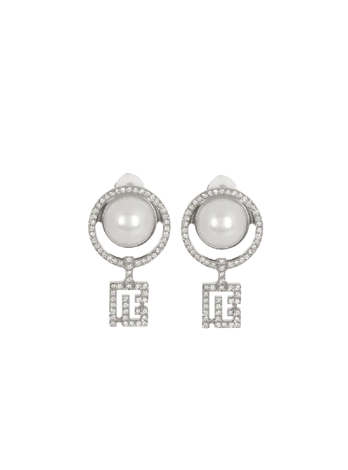 Balmain Pearl Earrings With Art Deco Rhinestones Silver Women Fashion Jewelry