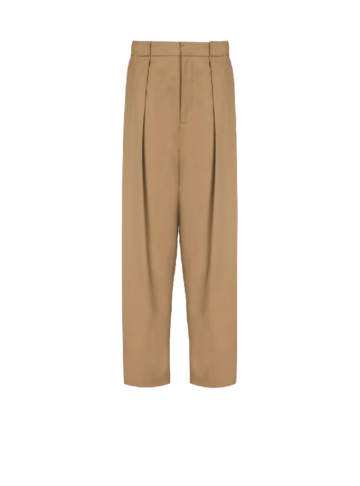 Balmain Pleated Cotton Trousers Beige Women Trousers And Shorts