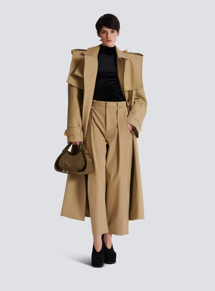 Balmain Pleated Cotton Trousers Beige Women Trousers And Shorts