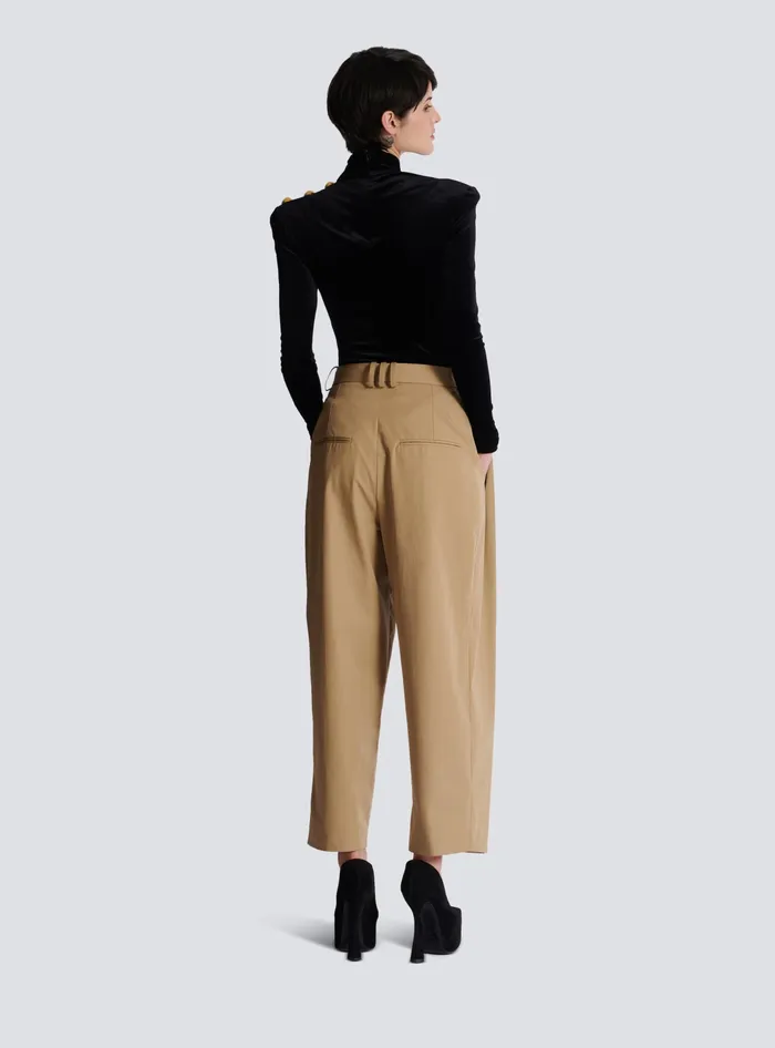 Balmain Pleated Cotton Trousers Beige Women Trousers And Shorts