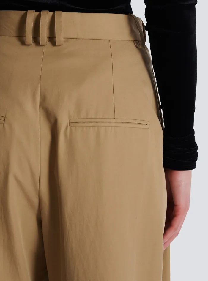 Balmain Pleated Cotton Trousers Beige Women Trousers And Shorts